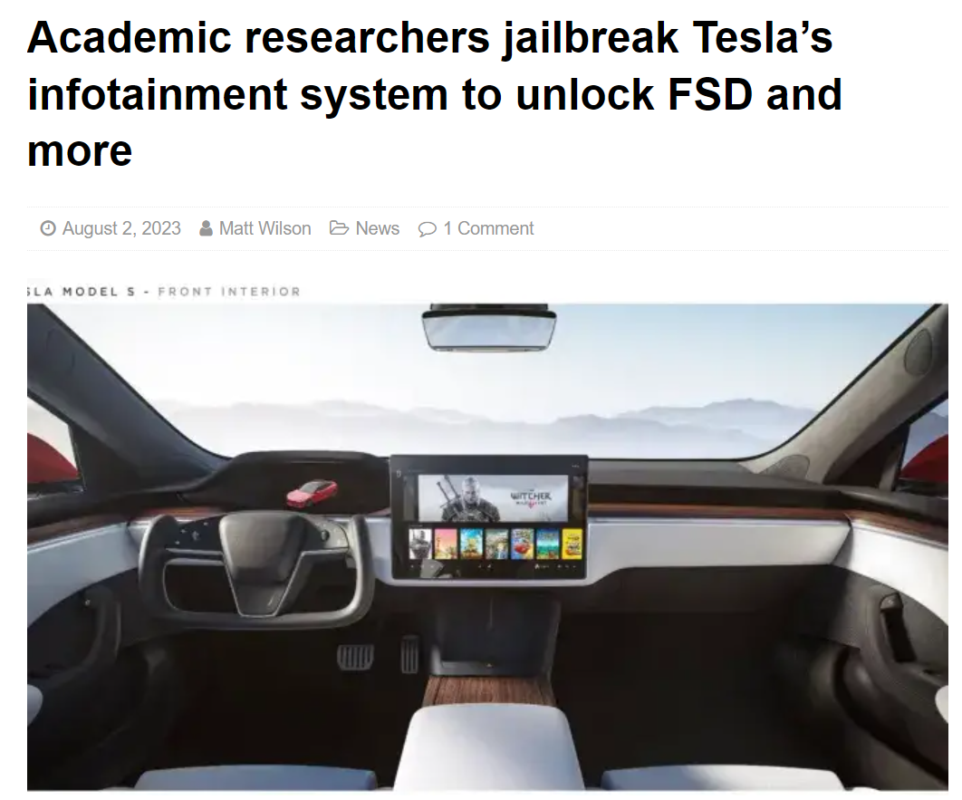 想破解tesla mcu的现在国外某研究机构给出了大概的思路，破解后可以激活fsd，座椅加热等功能。主要利用了AMD的一个电压抖动的攻击方法，网上有相关论文可以借鉴。全套设备的成本在100刀以内，国内 - 图片 1