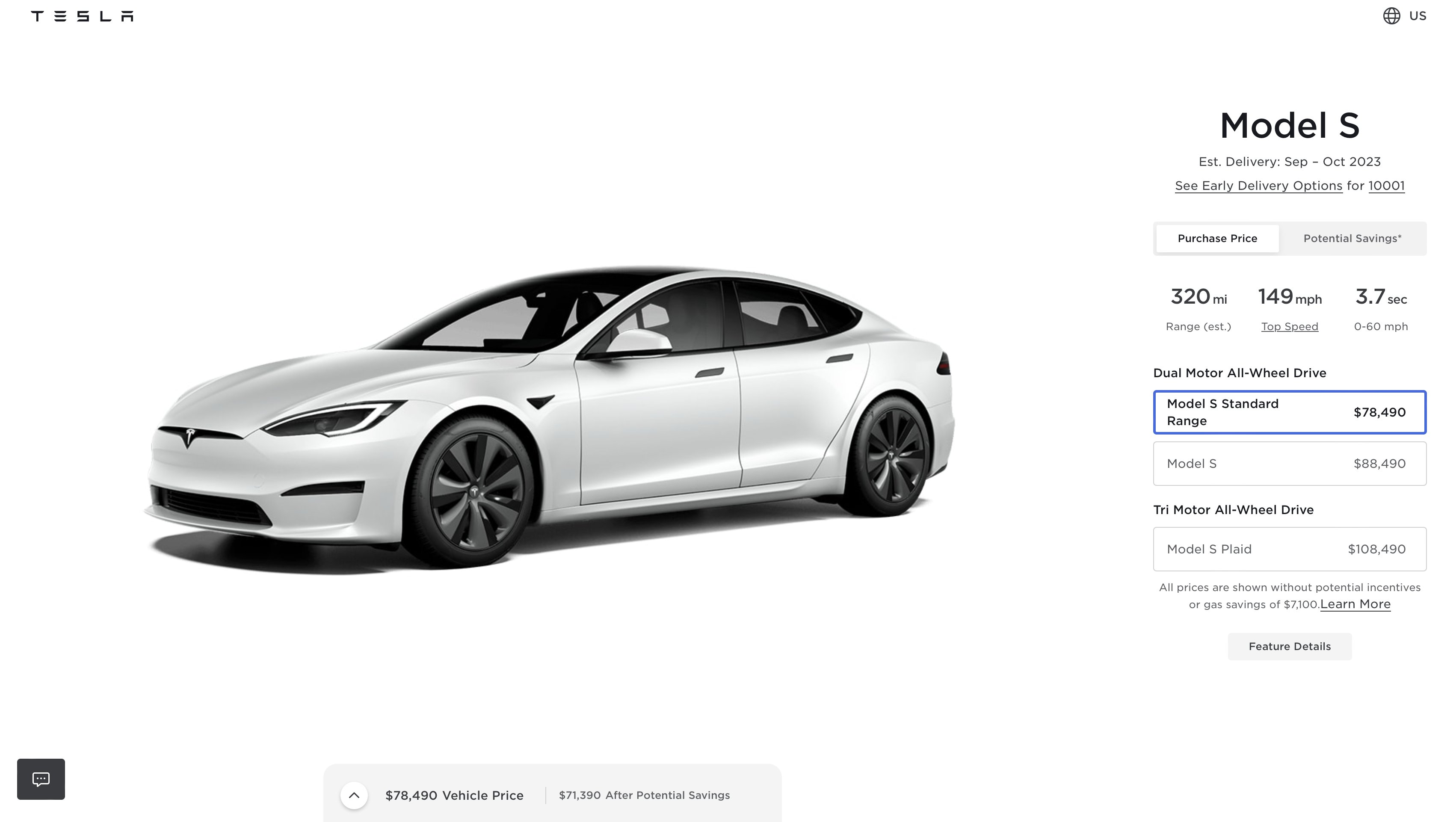 在北美推出了全新标准系列 Model S 和 Model X。两者都比远程 Model S/X 便宜 1 万美元。Model S 标准续航里程： • 78,490 美元 • 320 英里续航里程 •  - 图片 5
