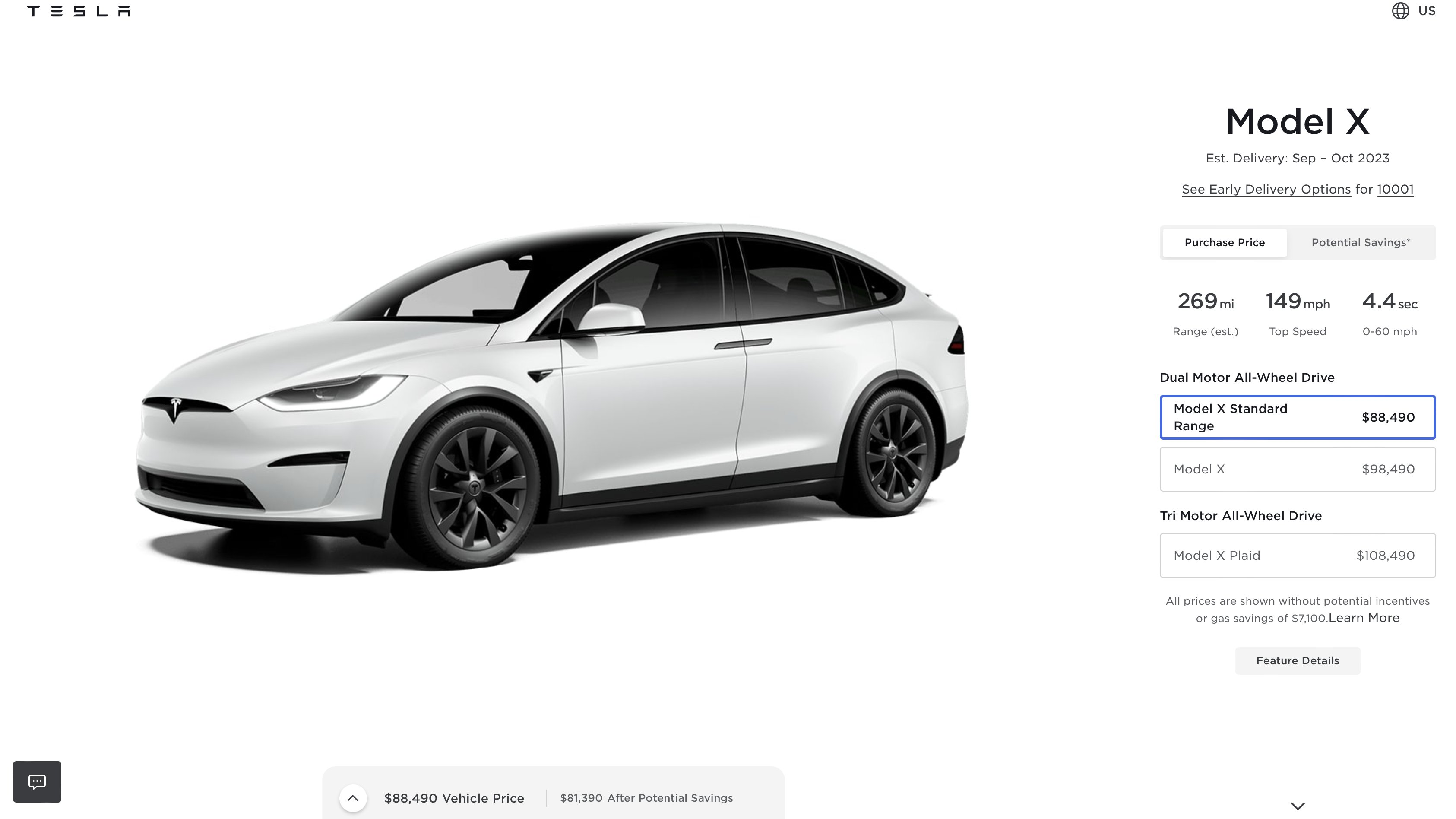在北美推出了全新标准系列 Model S 和 Model X。两者都比远程 Model S/X 便宜 1 万美元。Model S 标准续航里程： • 78,490 美元 • 320 英里续航里程 •  - 图片 3