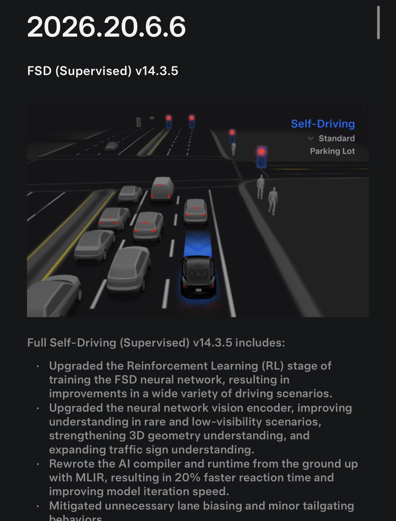 Tesla FSD V14.3.5 已经开始推送，新功能为用户可以在车辆未处于停车状态时随时打开摄像头预览。

消息来源在 X 平台表示，他正在自己的 Model Y 上下载该版本。 - 图片 1