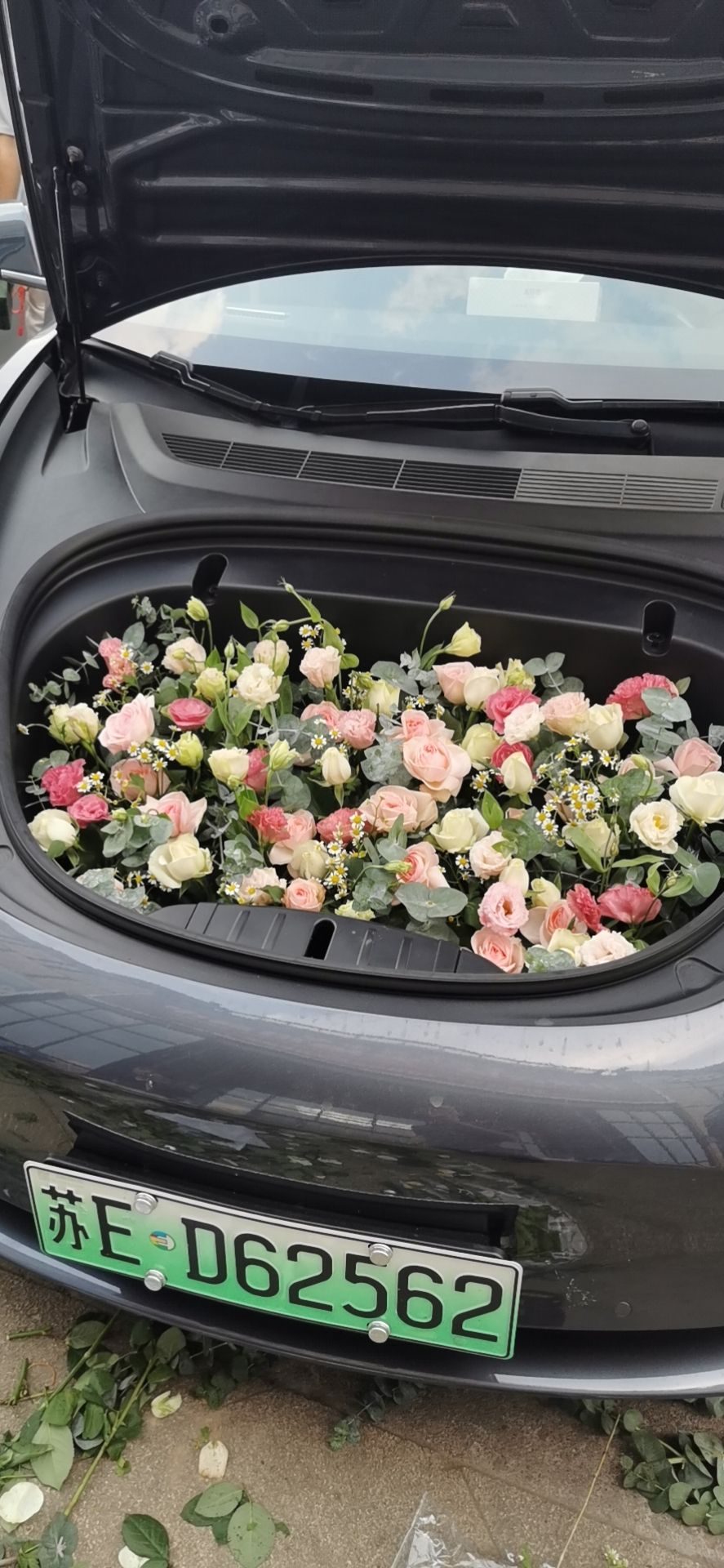 今日车不补电，给车加满浪漫…园区买花的可以找我了，一共花了300块钱… - 图片 1
