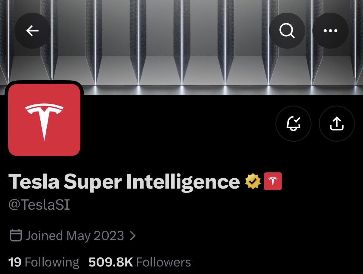 Tesla 已将 TeslaAI 账户更名为 @TeslaSI，即 Tesla Super Intelligence（特斯拉超级智能）。 - 图片 1