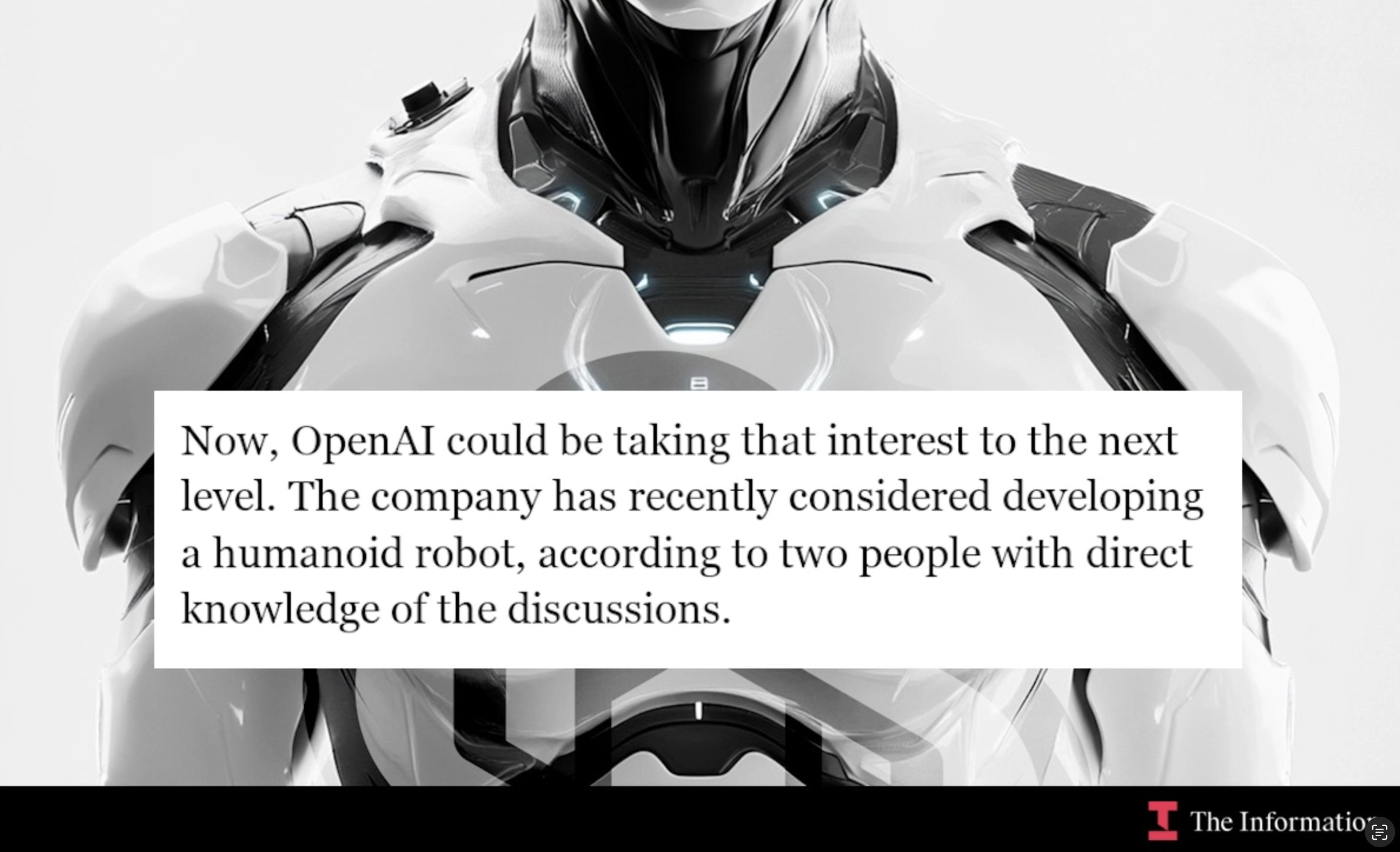 The information 的独家：两位知情人士透露，OpenAI 考虑探索研发人形机器人。

OpenAI 机器人团队在 2018 年教机械臂单手练魔方的项目，可能是最早的用强化学习进行仿真到现 - 图片 1