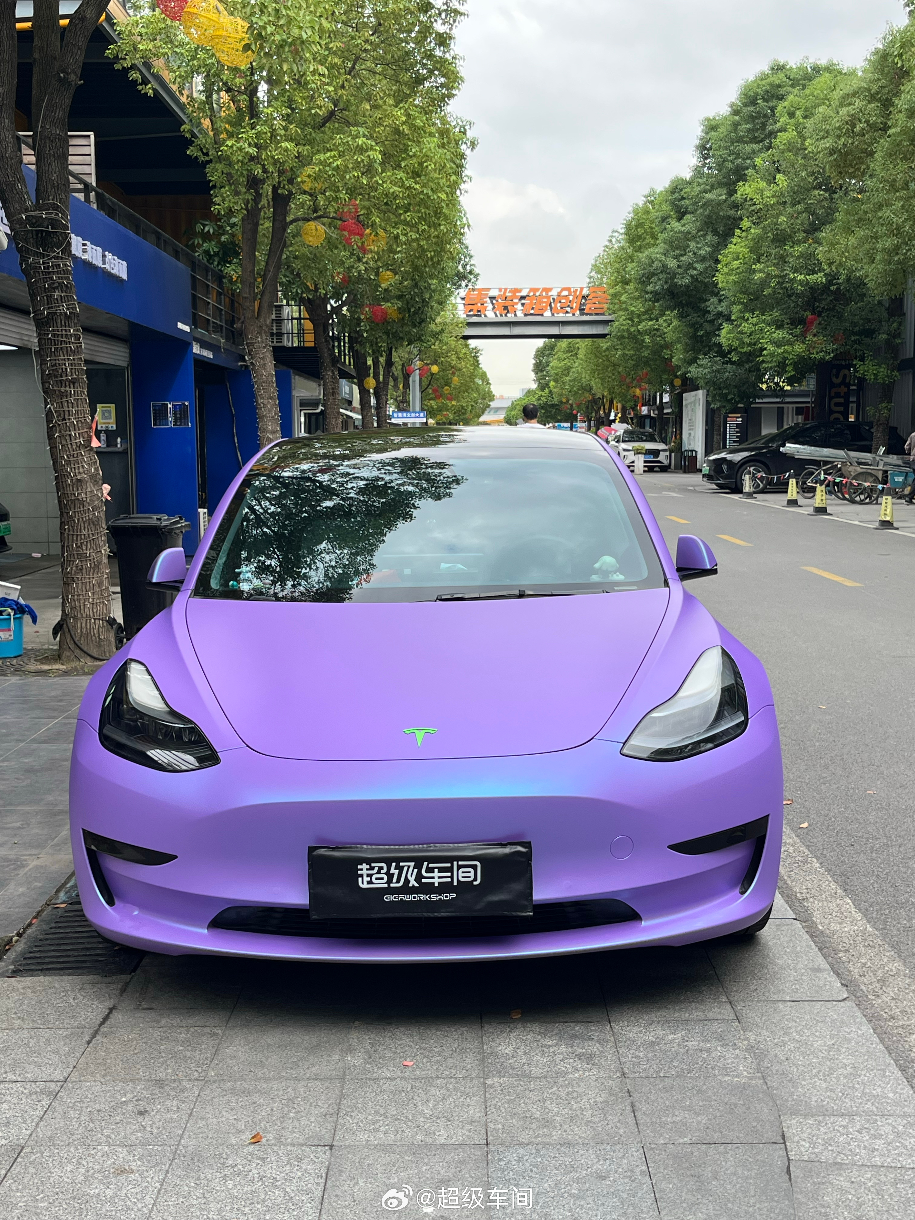 特斯拉Model 3｜蓝花楹➕珊瑚苹果绿拉花柔和的蓝紫色调🪻典雅又充满活力🔮#汽车贴膜#

#改色膜#

#特斯拉#

#model3#

 全国连锁各大城市均可施工咨询预约👉：添加我为微信好友 - 图片 1