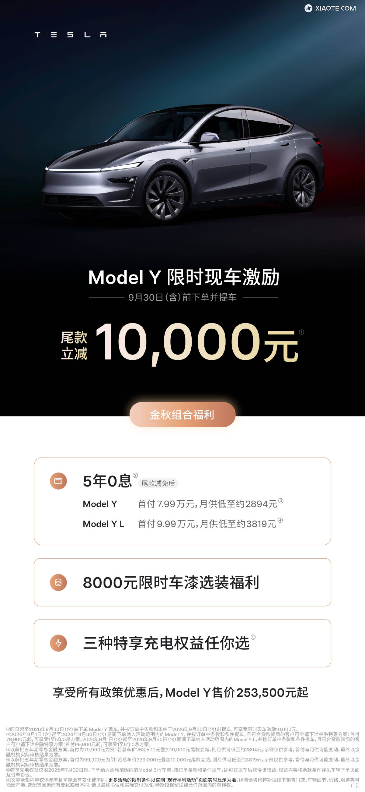 特斯拉 9 月官方优惠:即日起至2026年9月30日(含)前下单并提车
Model 3全系现车 现金激励5000元❗
Model Y全系现车 现金激励10,000元❗
还有5年0️⃣息 +800 - 图片 2