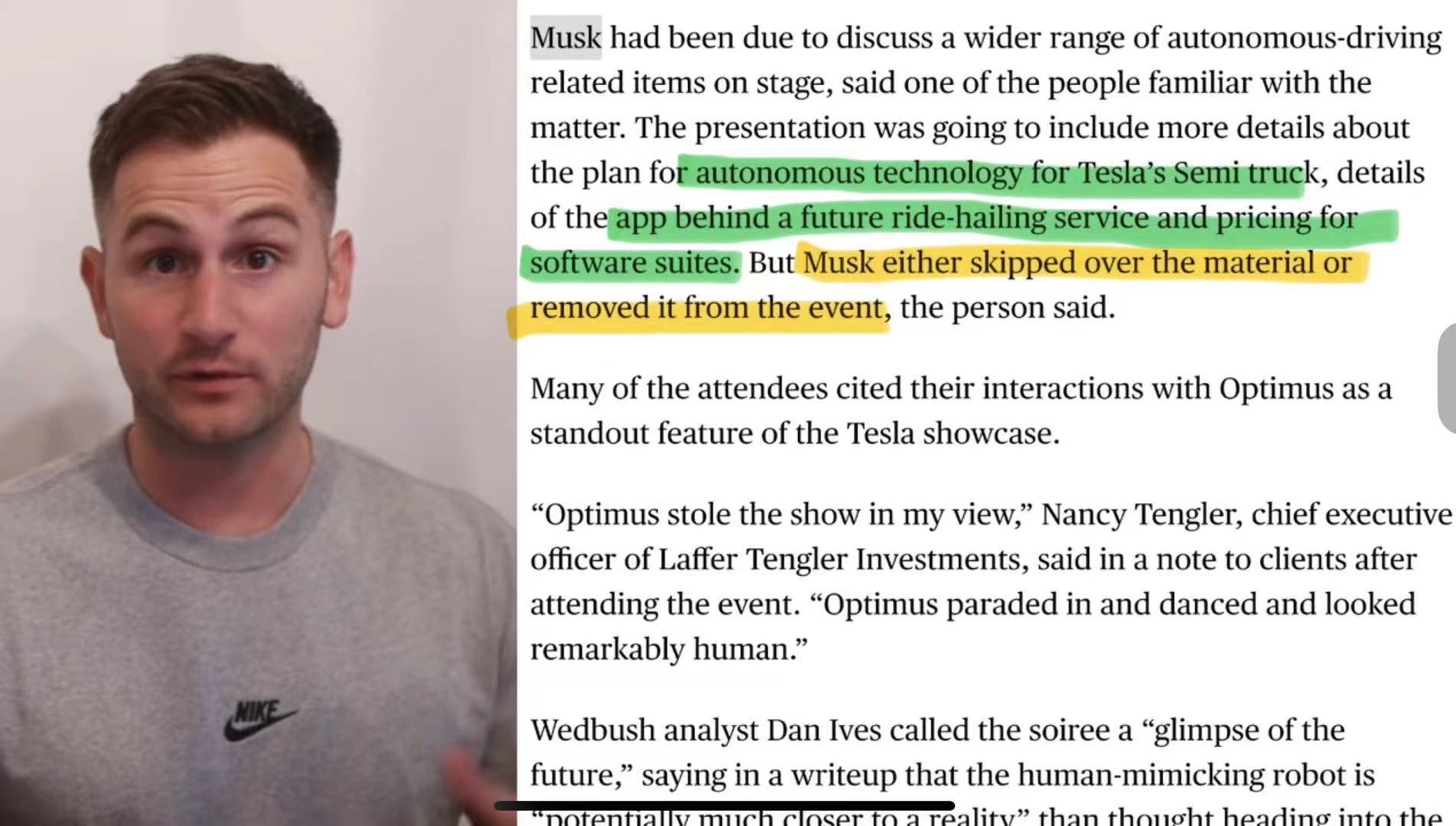 破案了，Elon 删了一大堆本来要在 We, Robot 发布会上要讲的东西。

怪不得推迟一小时，演讲 20 分钟。

  - 图片 1